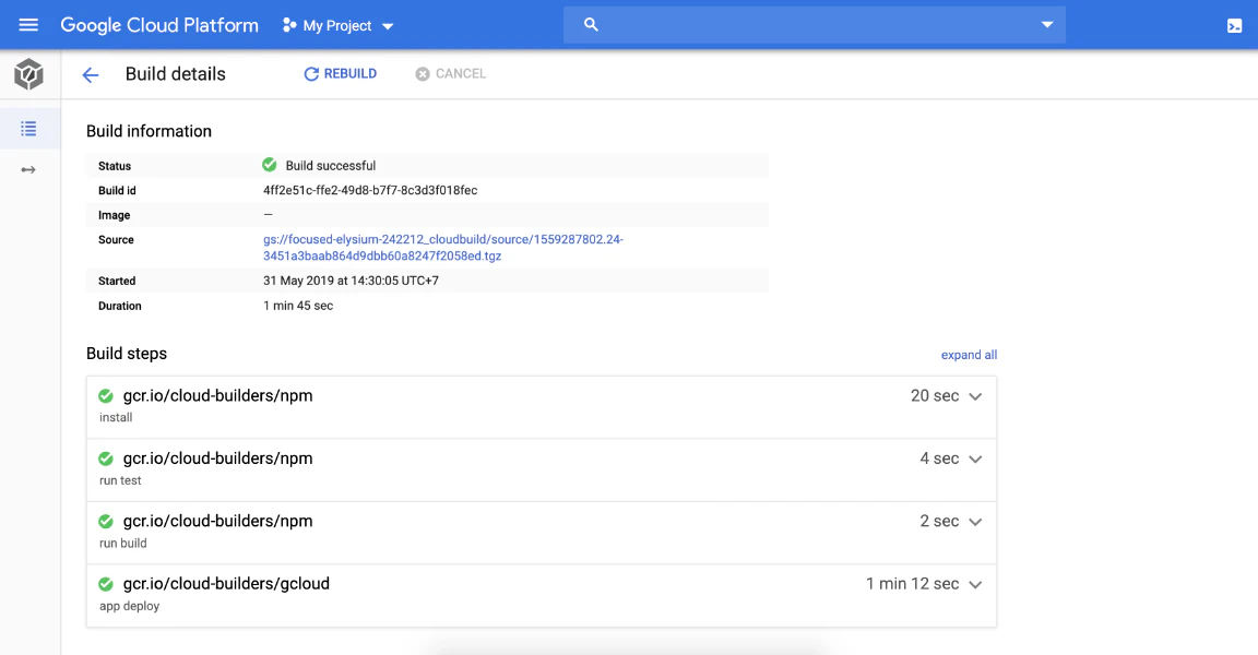 cloud build log